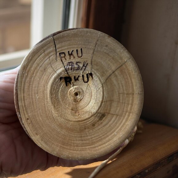 Hand-Turned Ash Wood Snowman, Signed RKU, Lathe Art Holiday Decor Natural Rustic - Picture 4 of 5